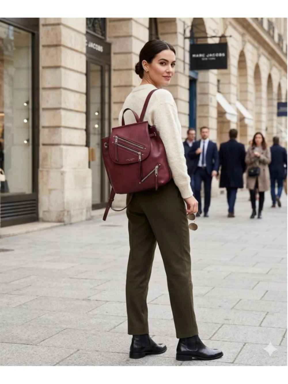 Marc Jacobs New York Zip Burgundy/Bordeaux Leather Backpack Women's EUC